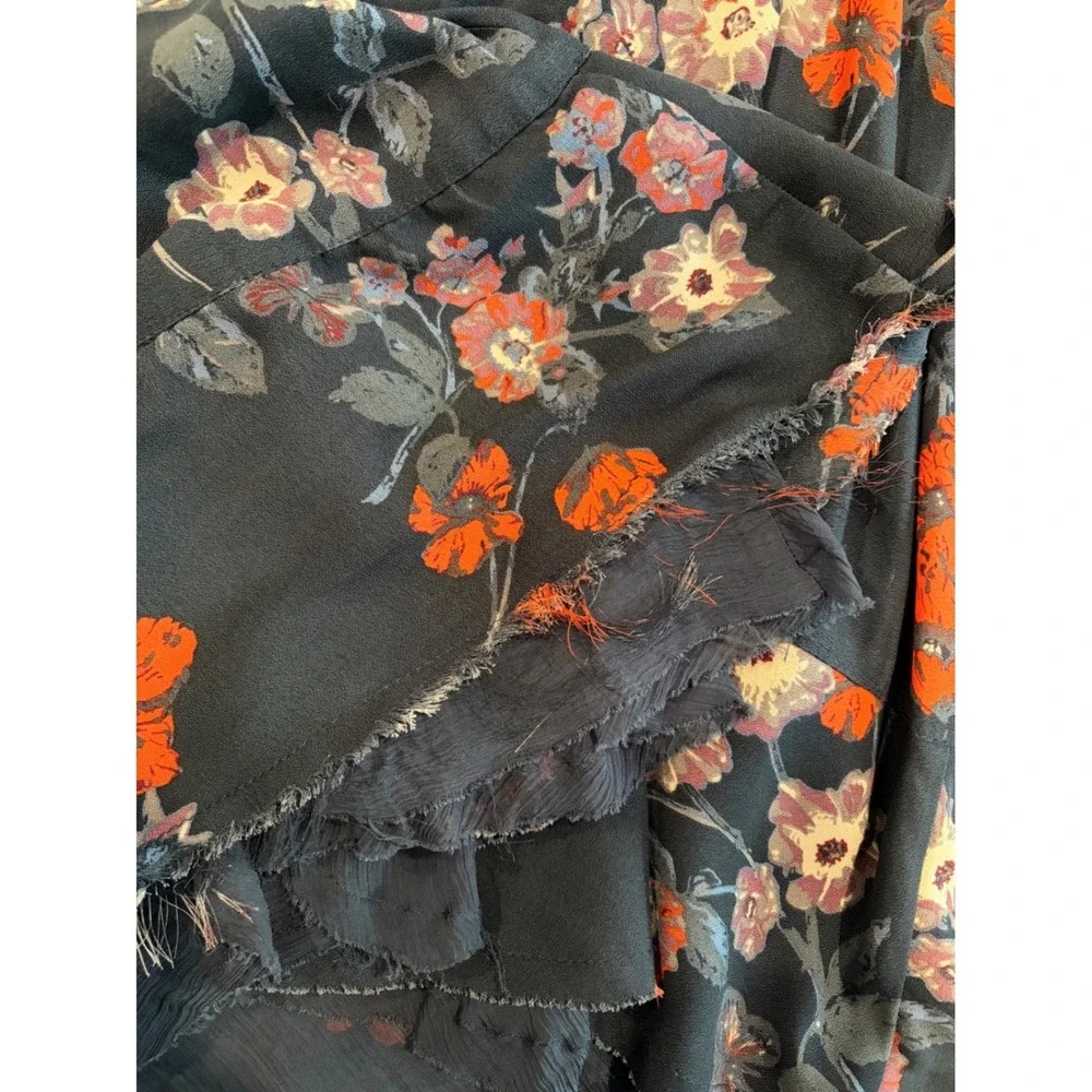 Free People Floral Boho Tunic Top‎ Small Navy Orange Butterfly Peasant Blouse